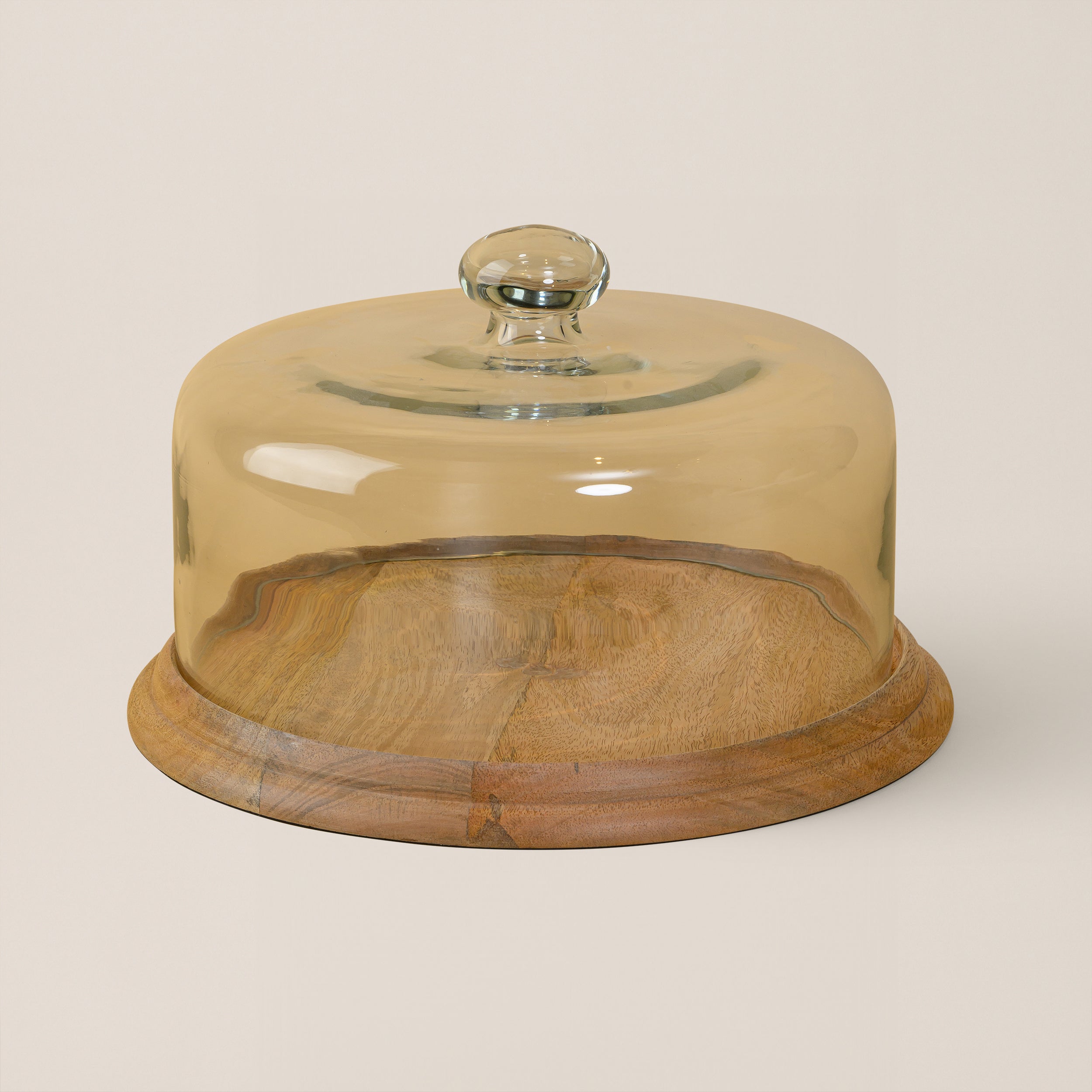 GLASS DOME CAKE COVER WITH FLAT WOODEN BASE