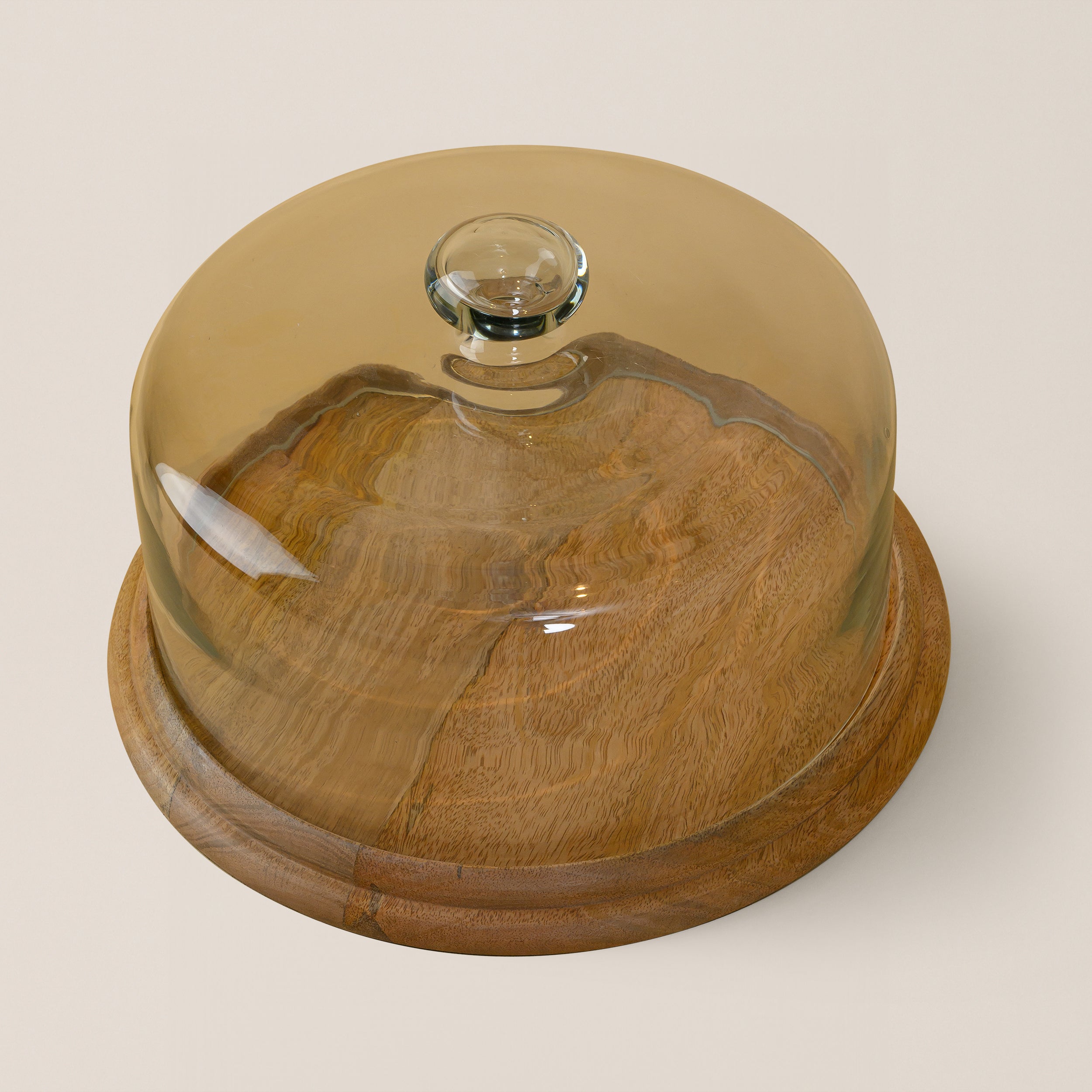 GLASS DOME CAKE COVER WITH FLAT WOODEN BASE