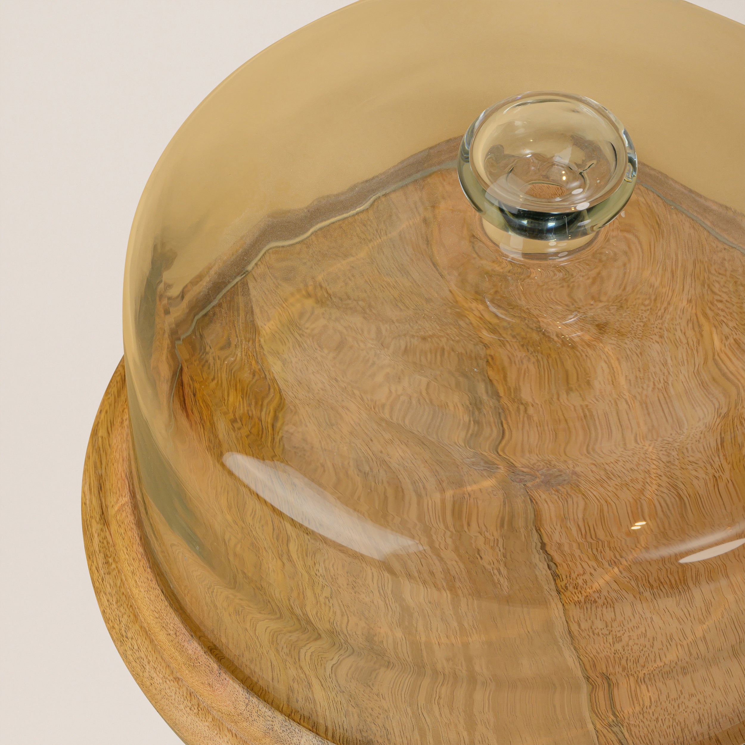 GLASS DOME CAKE COVER WITH FLAT WOODEN BASE