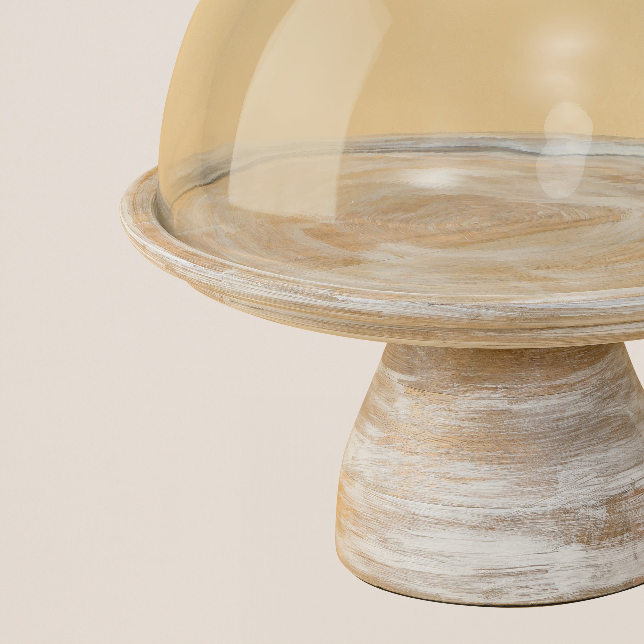 WOODEN PEDESTAL CAKE STAND WITH GLASS DOME