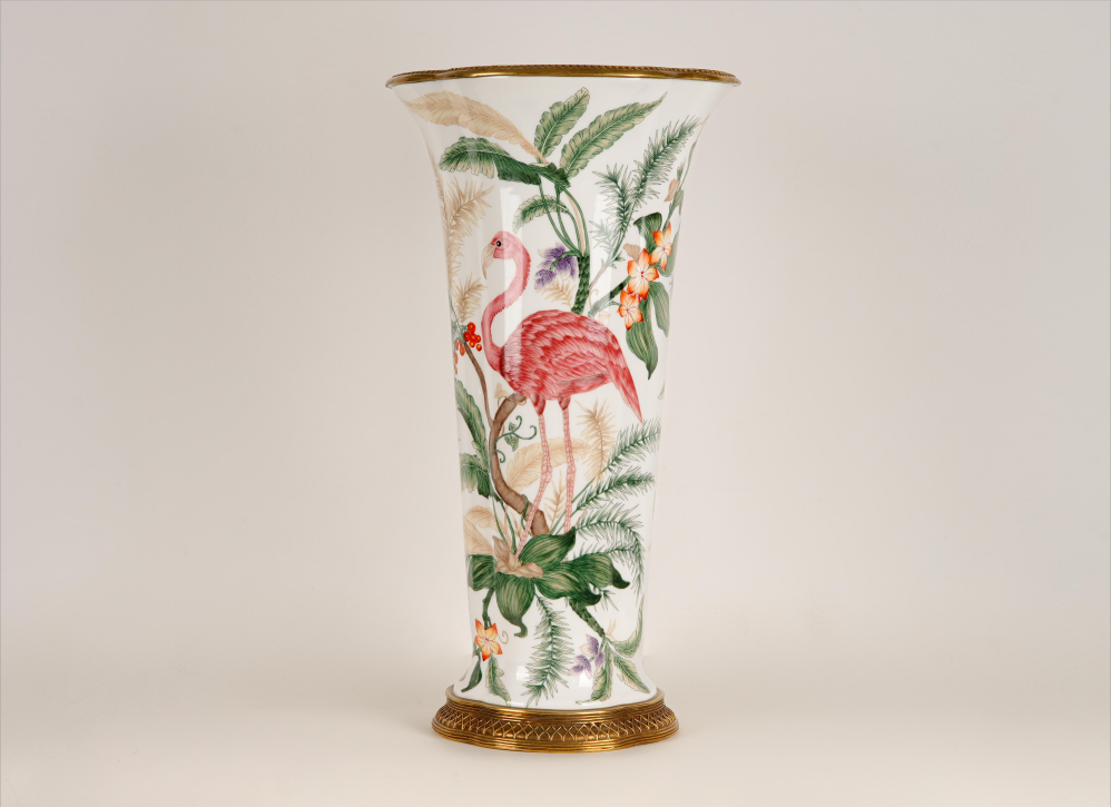 Luxury Handpainted Flamingo Porcelain Vase – Elegant Decorative Accent for Home Décor