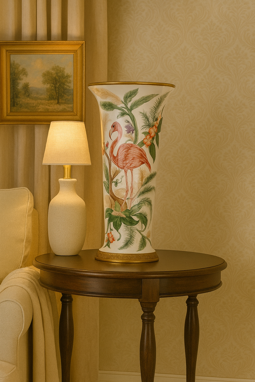 Luxury Handpainted Flamingo Porcelain Vase – Elegant Decorative Accent for Home Décor