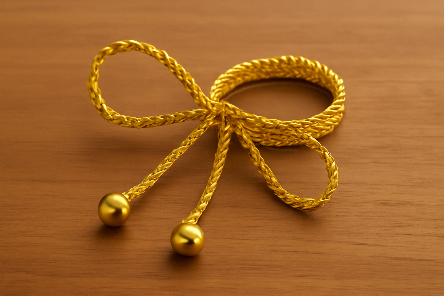 Kasa Holzer Gold Bow Napkin Ring – Braided Rope Design with Bead Ends for Elegant Table Décor