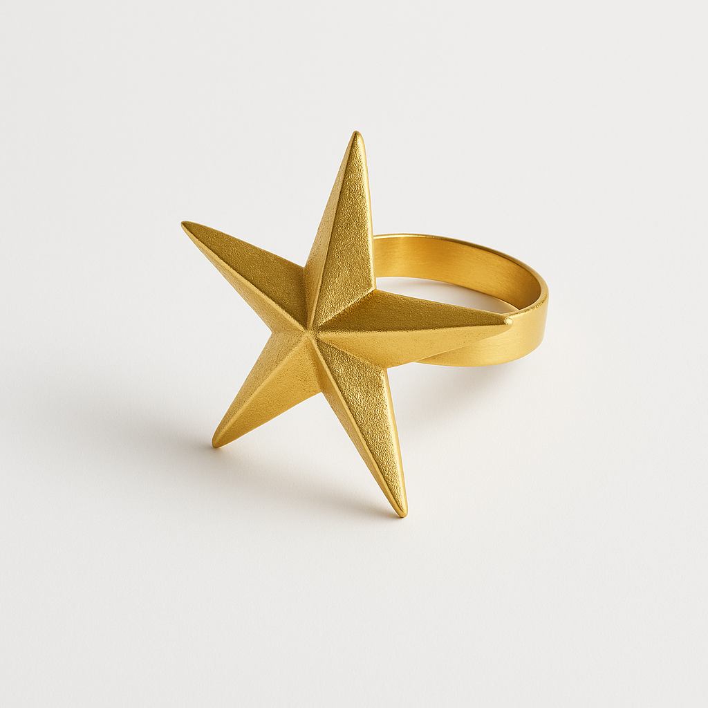 Kasa Holzer Gold Star Napkin Ring – Festive Metal Table Décor Accessory