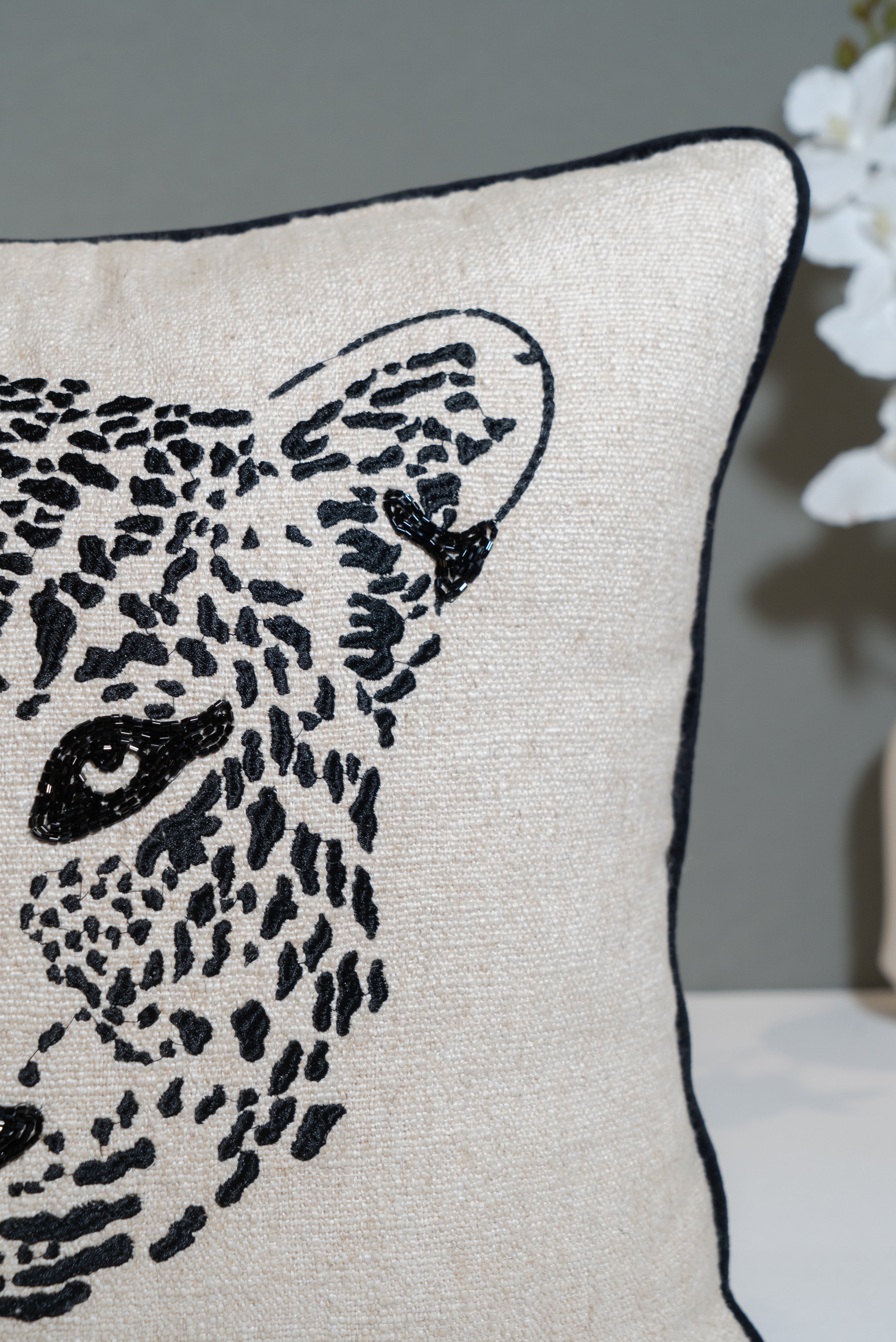 Majestic Panther Handcrafted Cushion Cover – Bold & Elegant Design