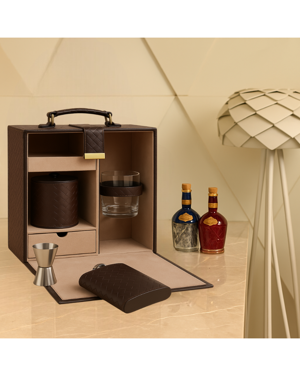 Sophisticated Leather Drinkware & Liquor Storage Case
