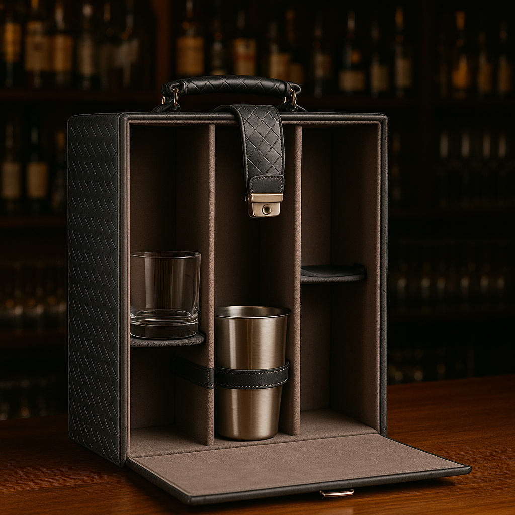 Sophisticated Leather Drinkware & Liquor Storage Case