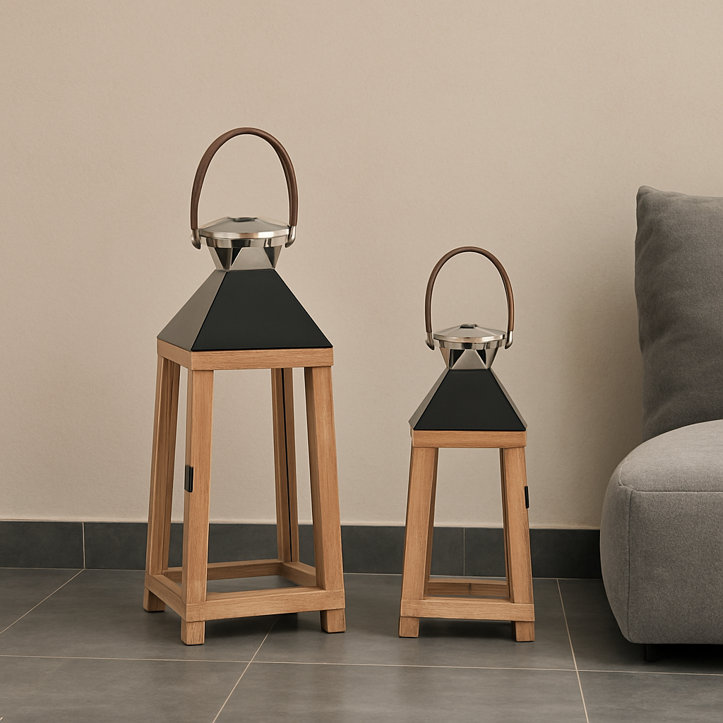 WOODEN & METAL CANDLE STAND SMALL