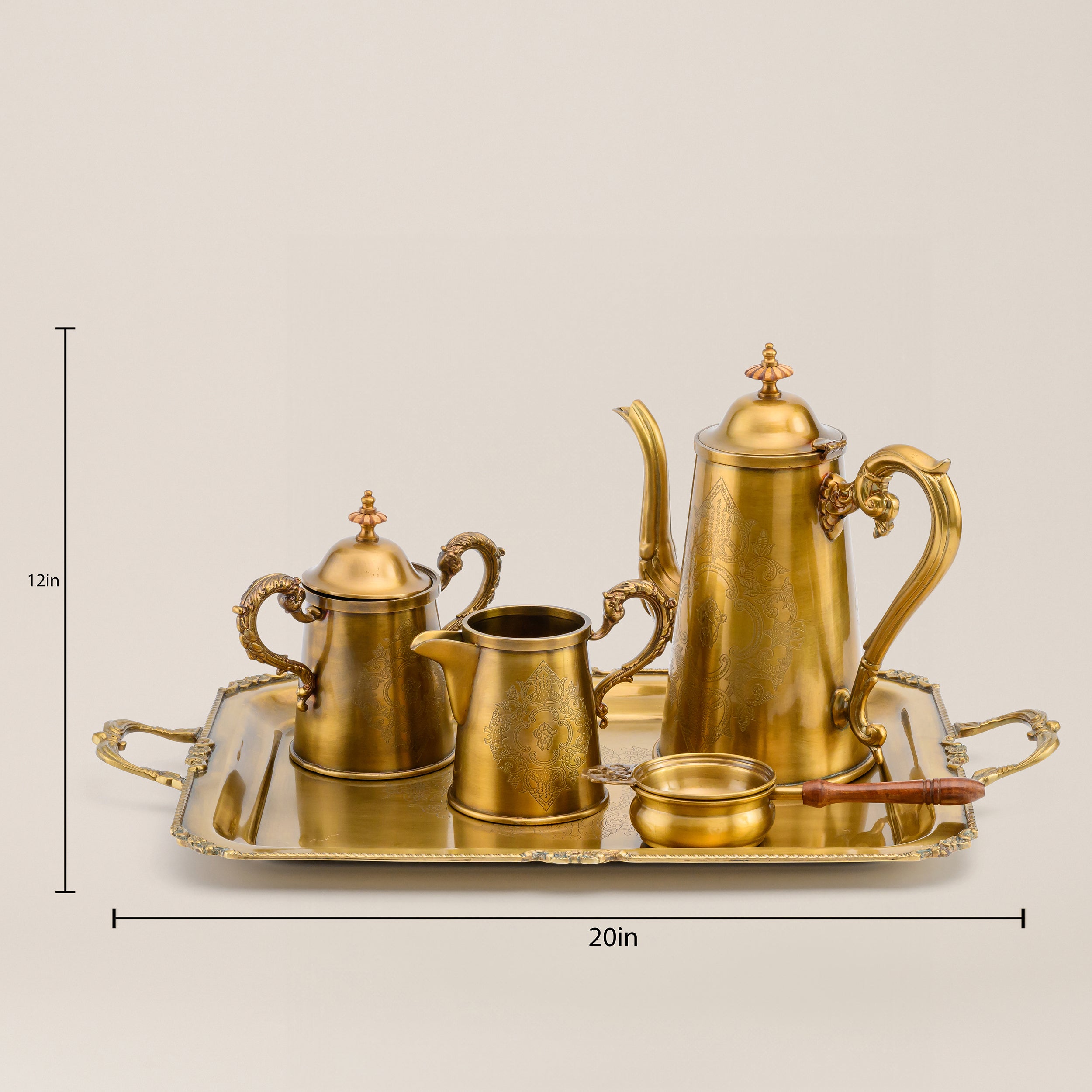 Heritage Radiance Brass Elegance Tea Set of Five with Carved Design