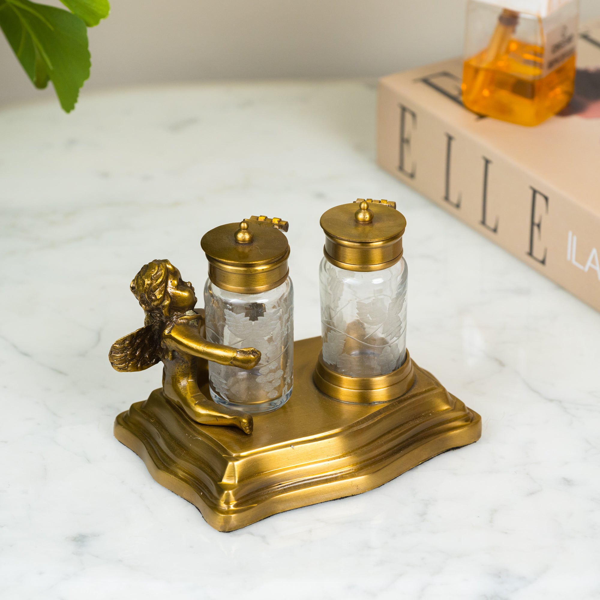 Angel's Touch brass Salt & Pepper Caddy