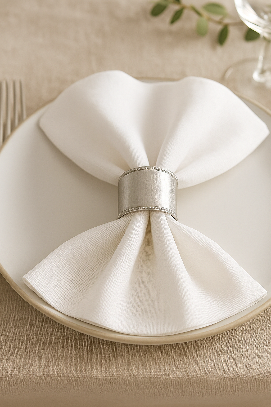 Kasa by Holzer Brushed Metal Napkin Ring with Beaded Edge
