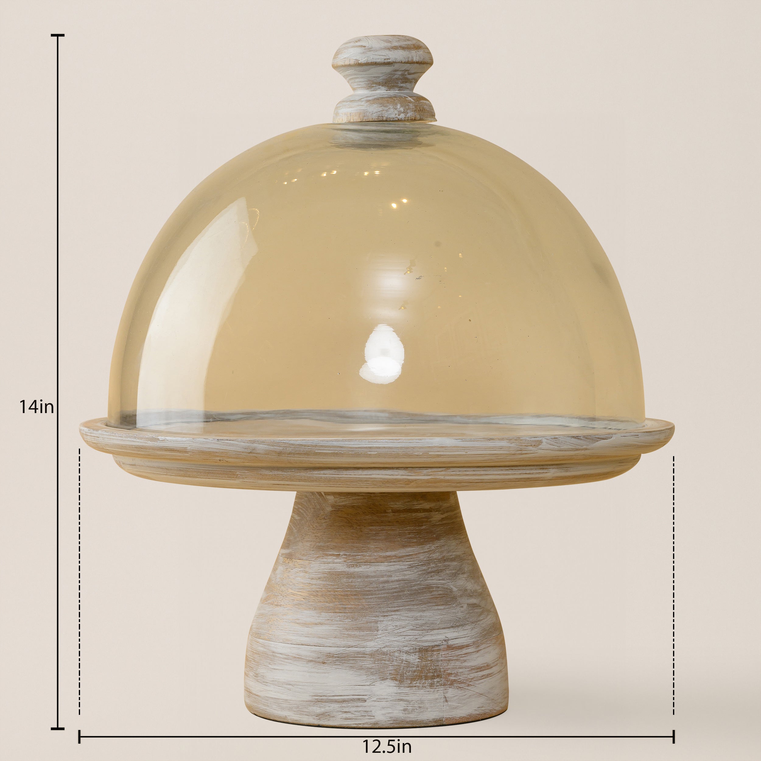 WOODEN PEDESTAL CAKE STAND WITH GLASS DOME