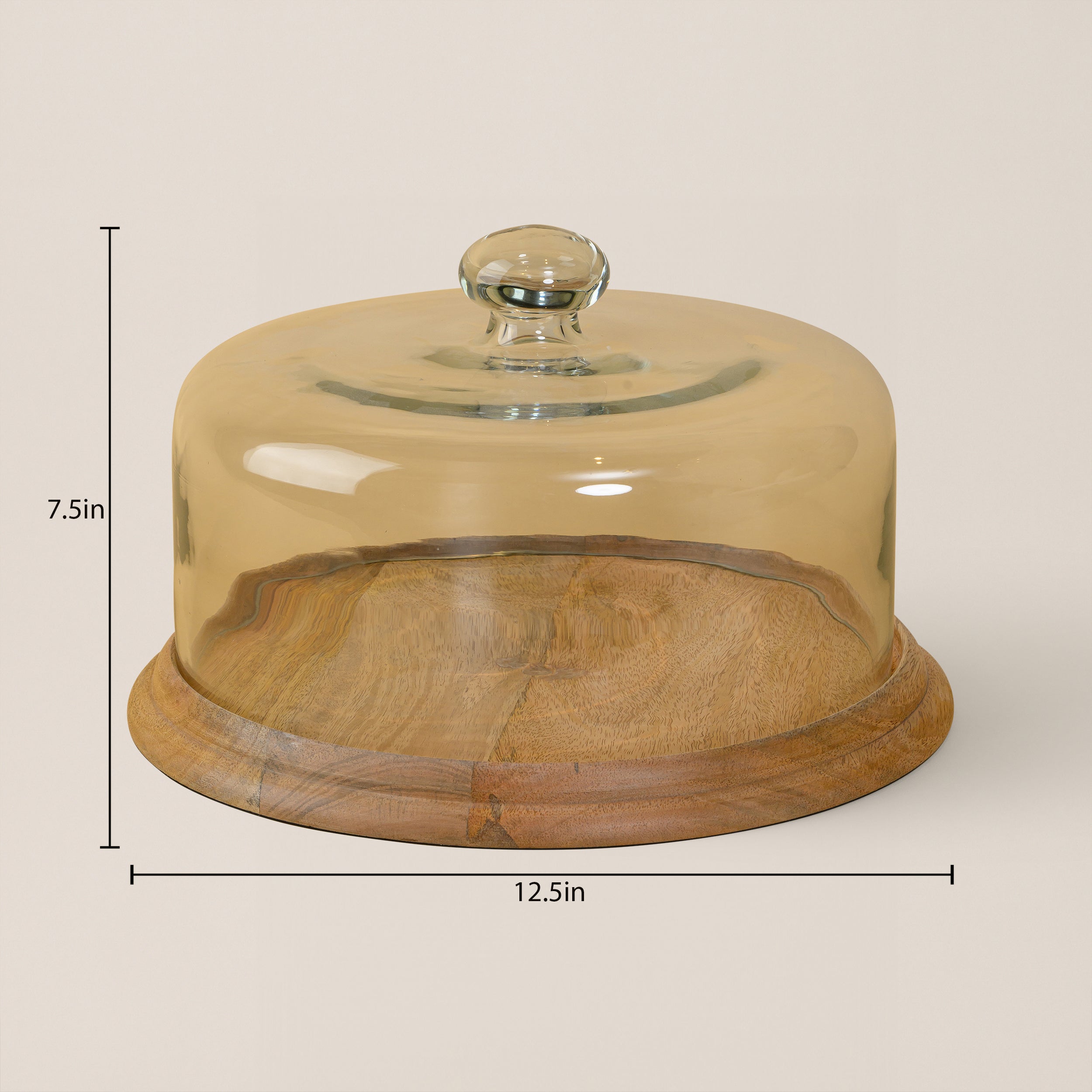 GLASS DOME CAKE COVER WITH FLAT WOODEN BASE