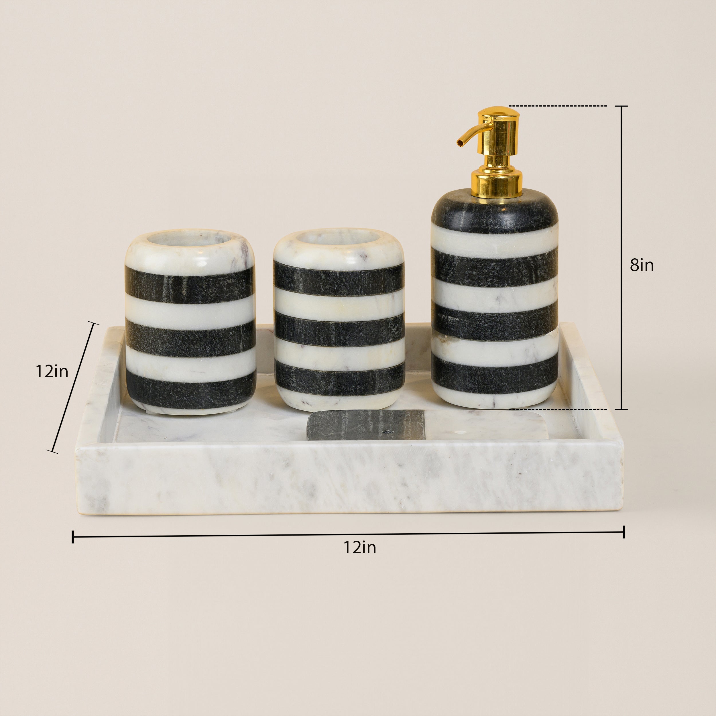 BLACK & WHITE STRIPED MARBLE BATHROOM SET