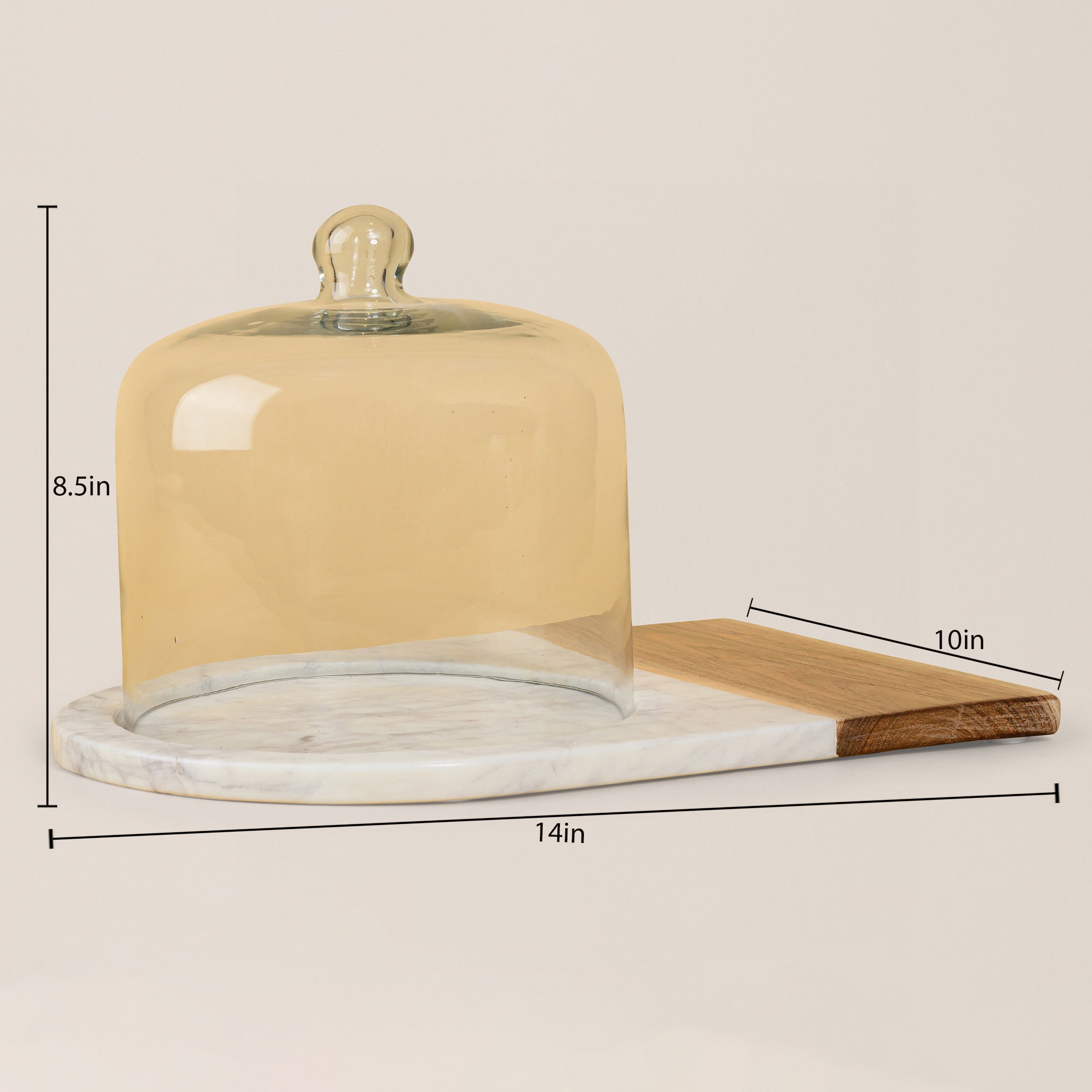 WHITE MARBLE AND WOOD CAKE STAND WITH DOME