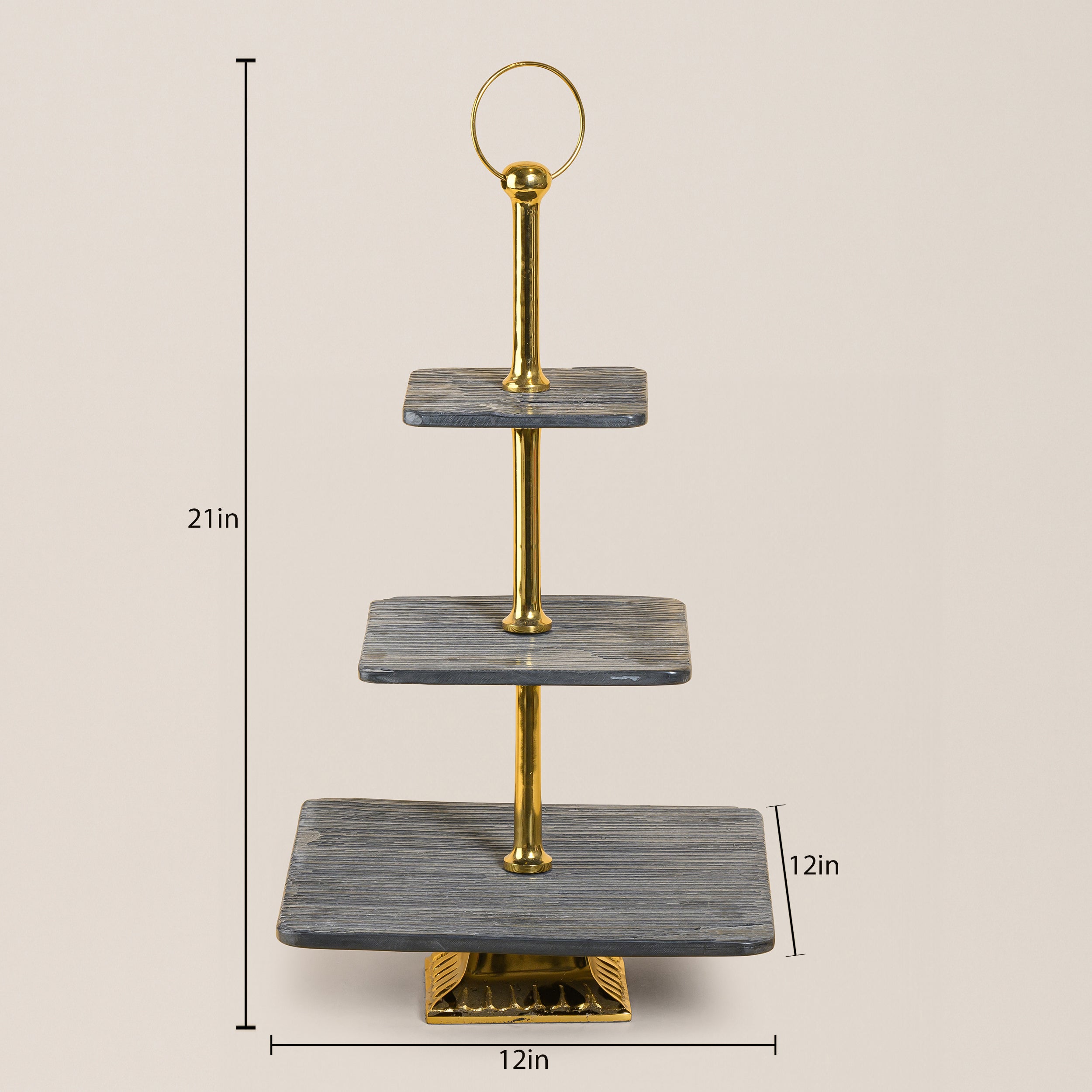 BLACK STATE MARBLE STONE THREE TIER CAKE STAND