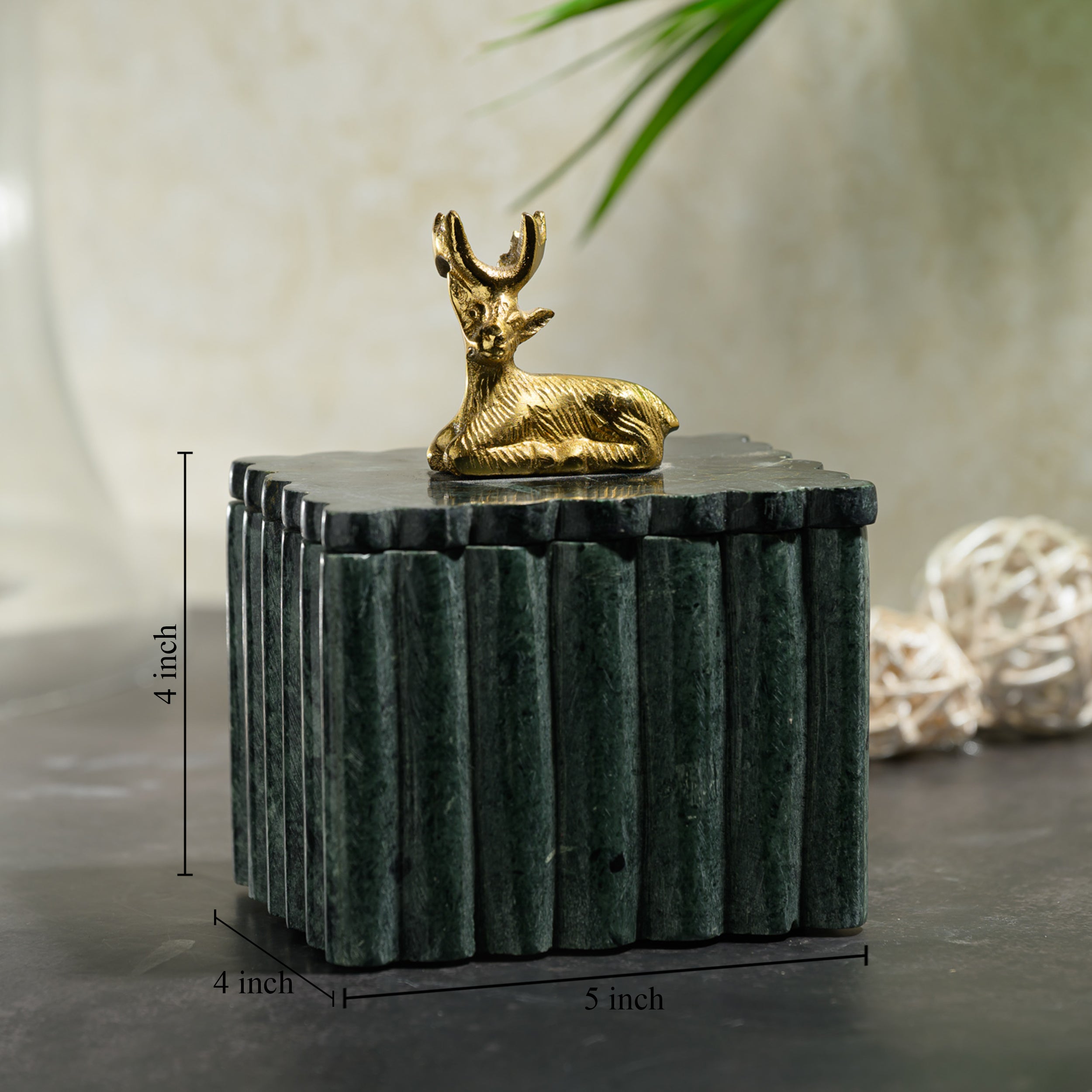 GREEN MARBLE FLUT BOX DEER NOBE