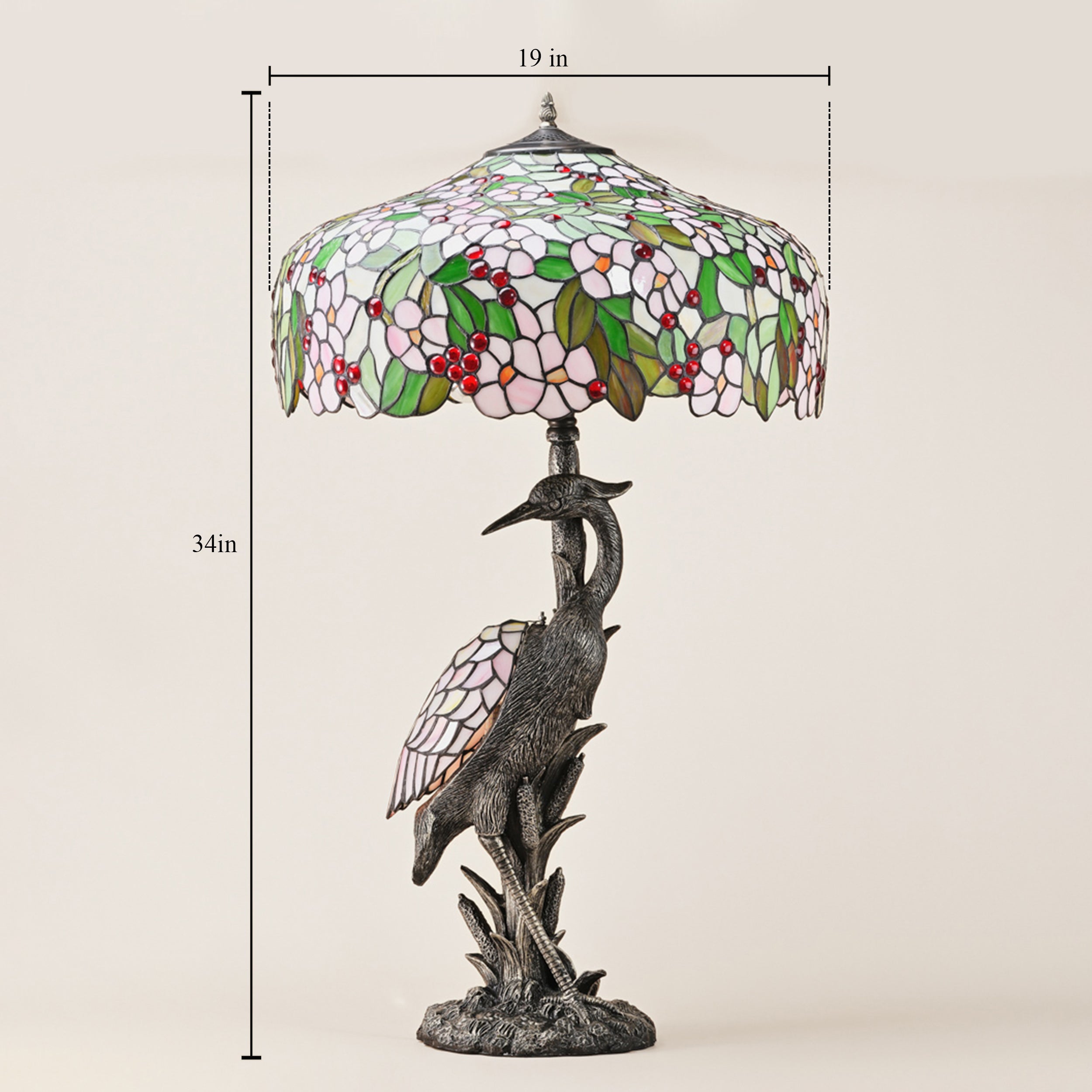 TIFFANY STYLE GLASS HANDCRAFTED TABLE LAMP - FEMALE CRANE BIRD DESIGN