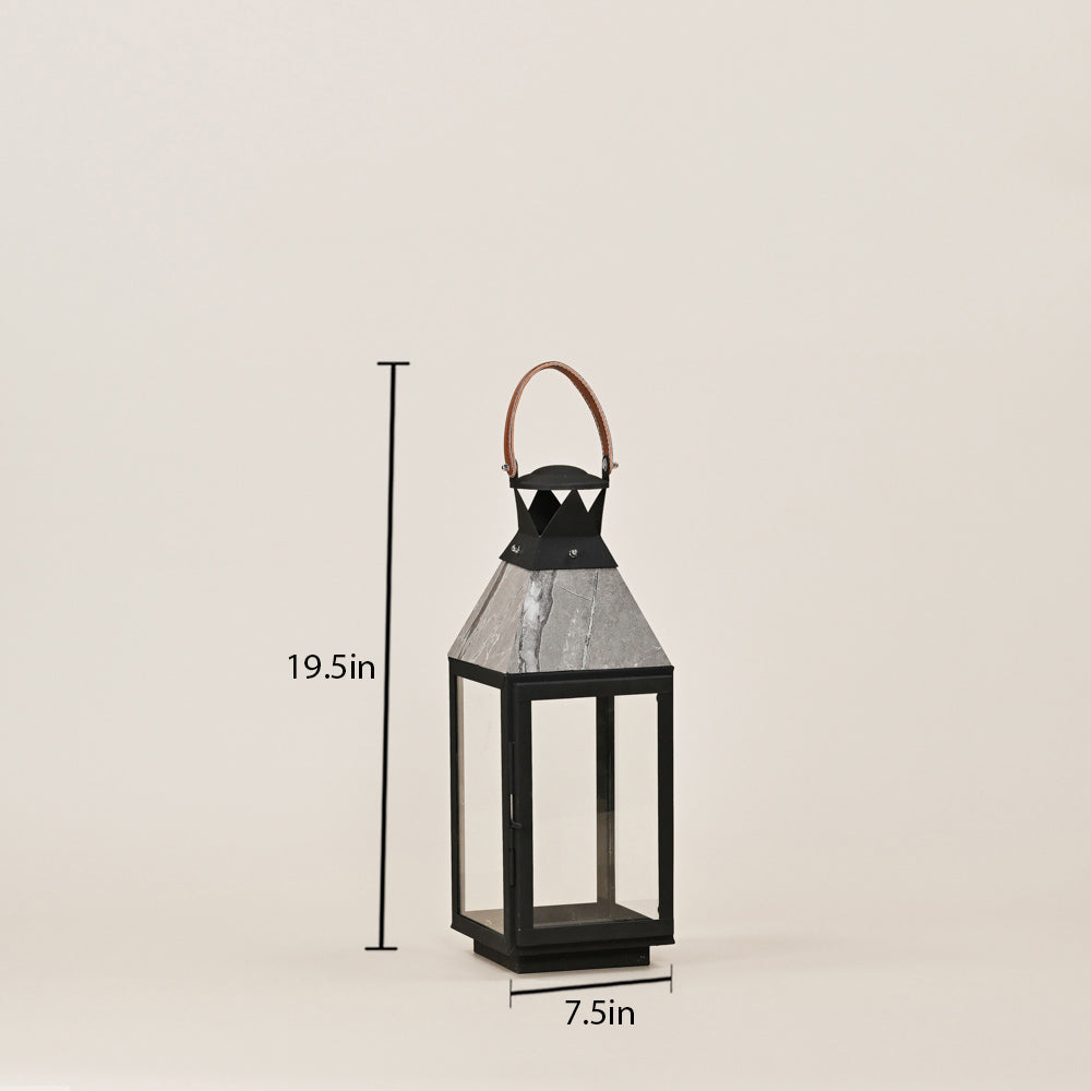 MILD STEEL LANTERN WITH LEATHER HANDLE  SMALL