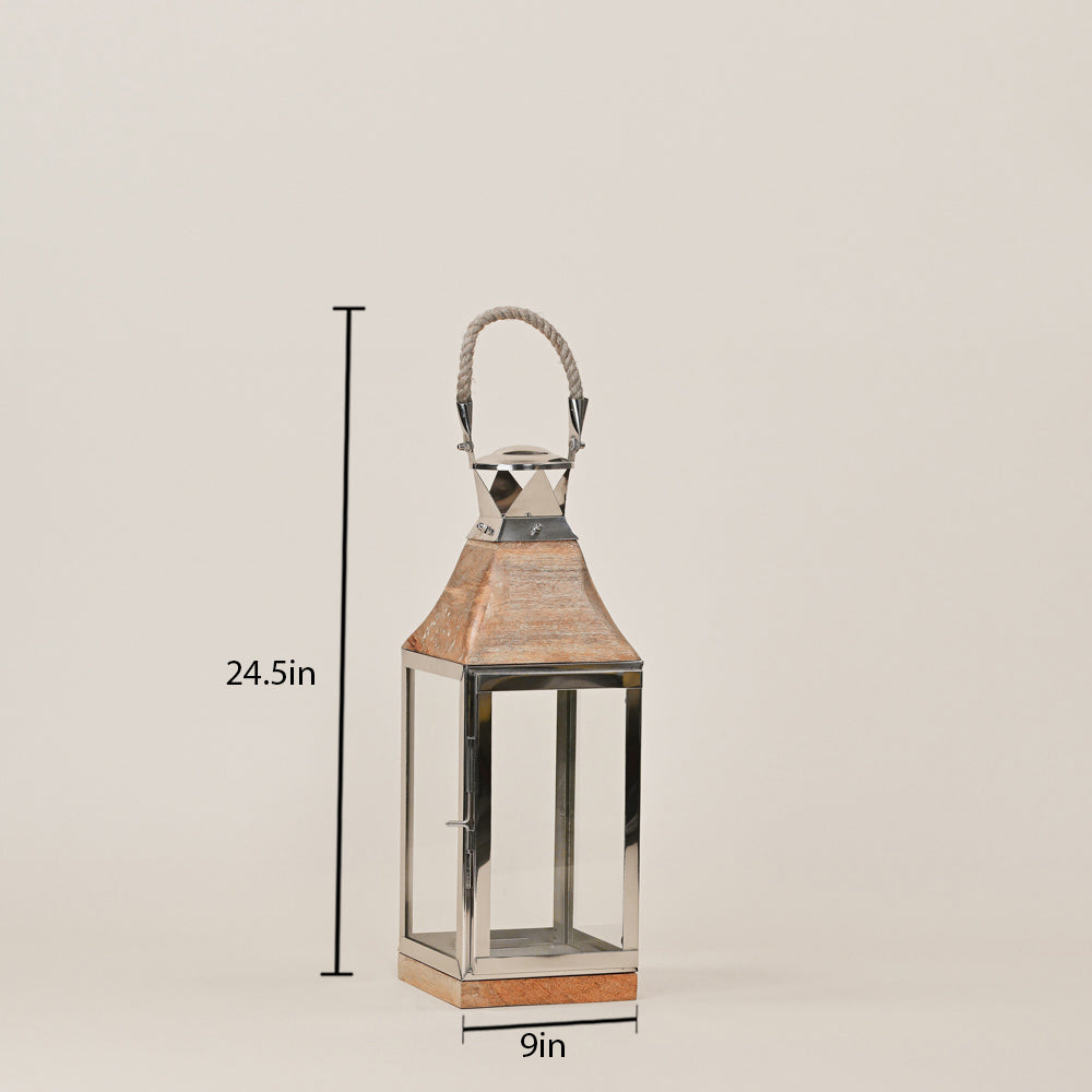 STAINLESS STEEL & WOODEN LANTERNS SMALL