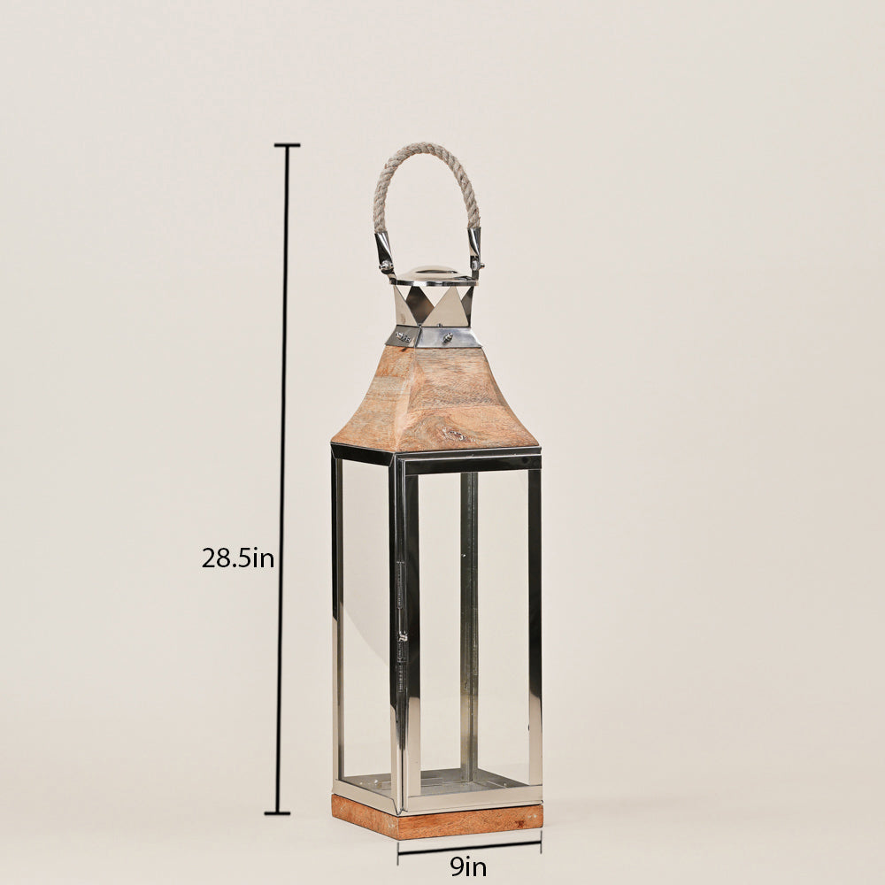 STAINLESS STEEL & WOODEN LANTERNS LARGE