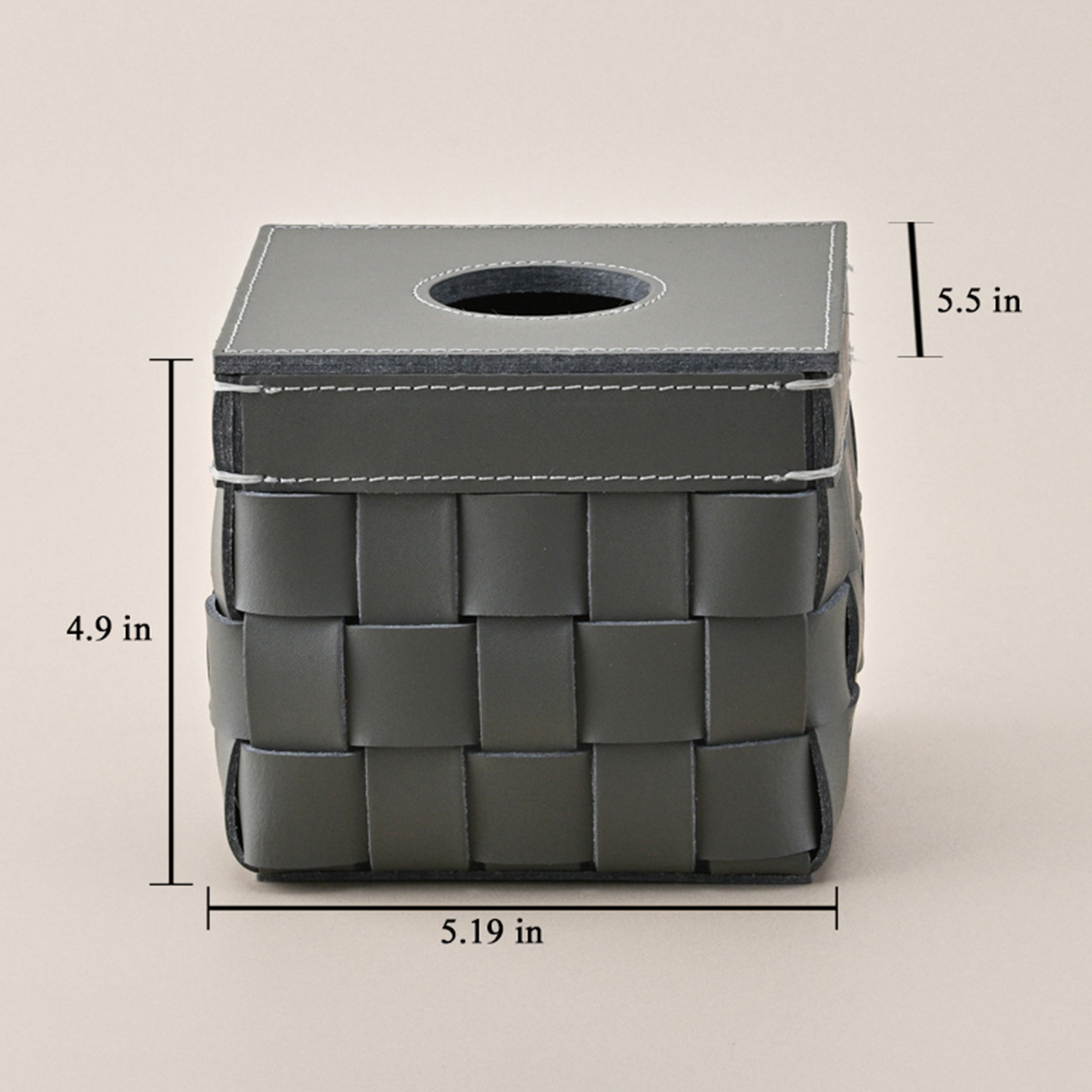 GREY LEATHER TISSUE BOX