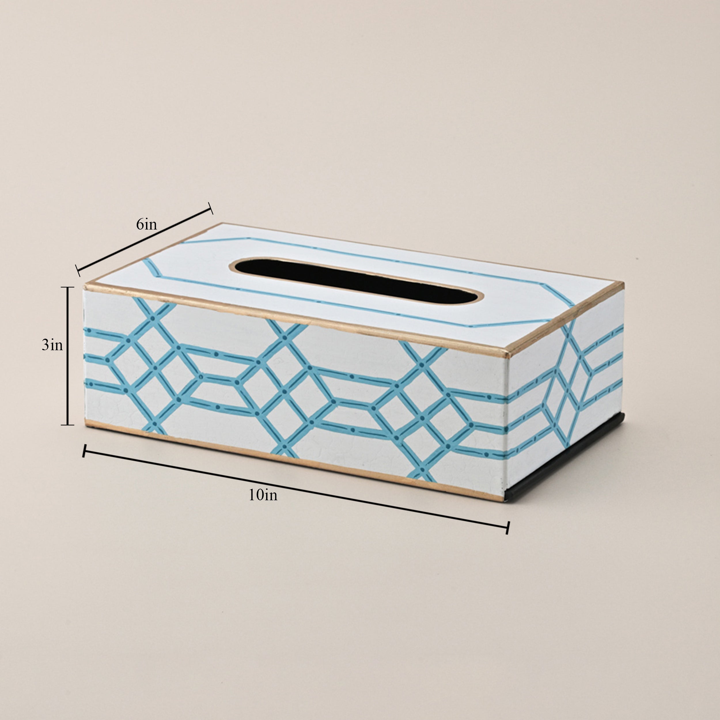 Hand-Painted Blue Lattice Design Tissue Box Cover by Kasa Holzer