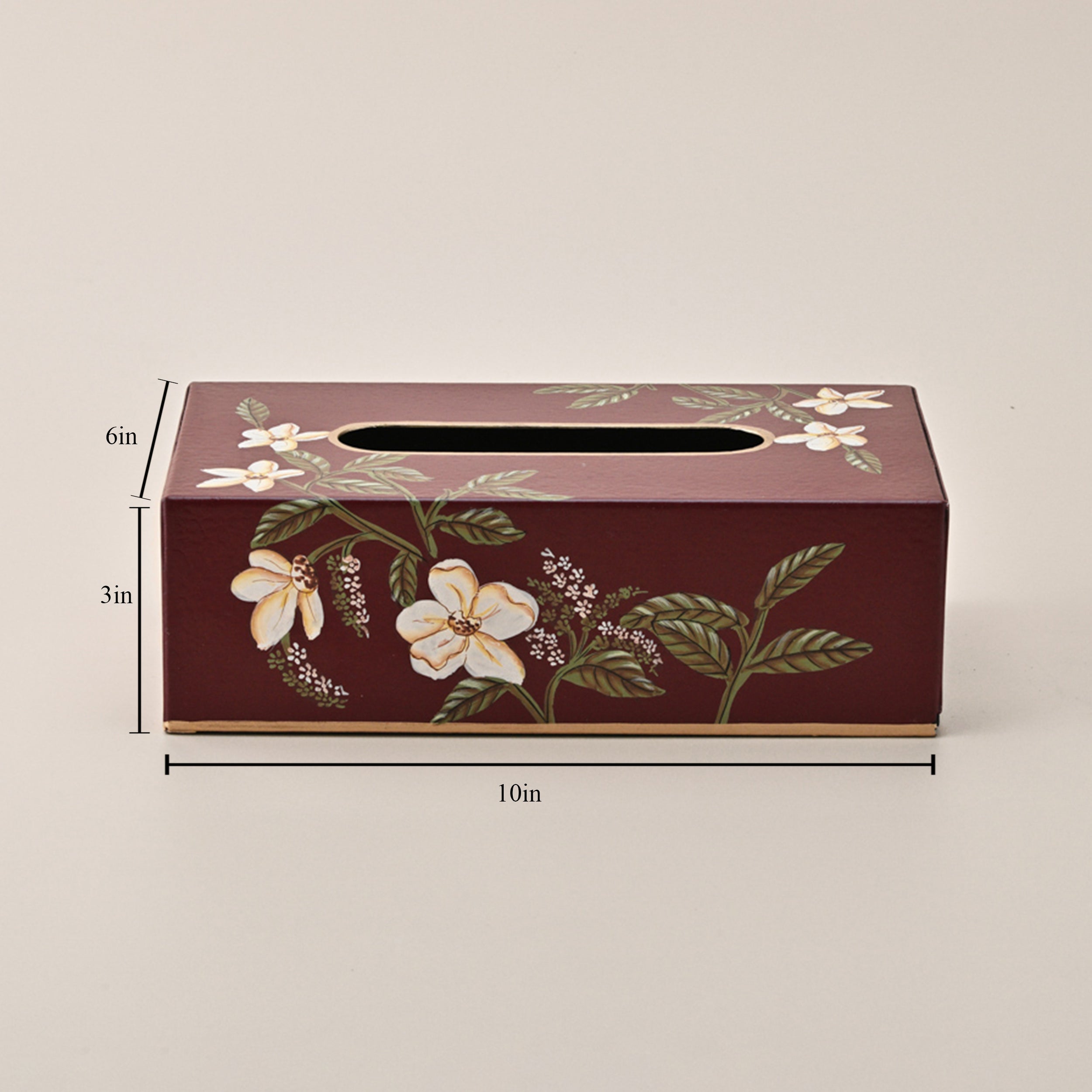 Hand-Painted Burgundy Floral Tissue Box Cover by Kasa Holzer