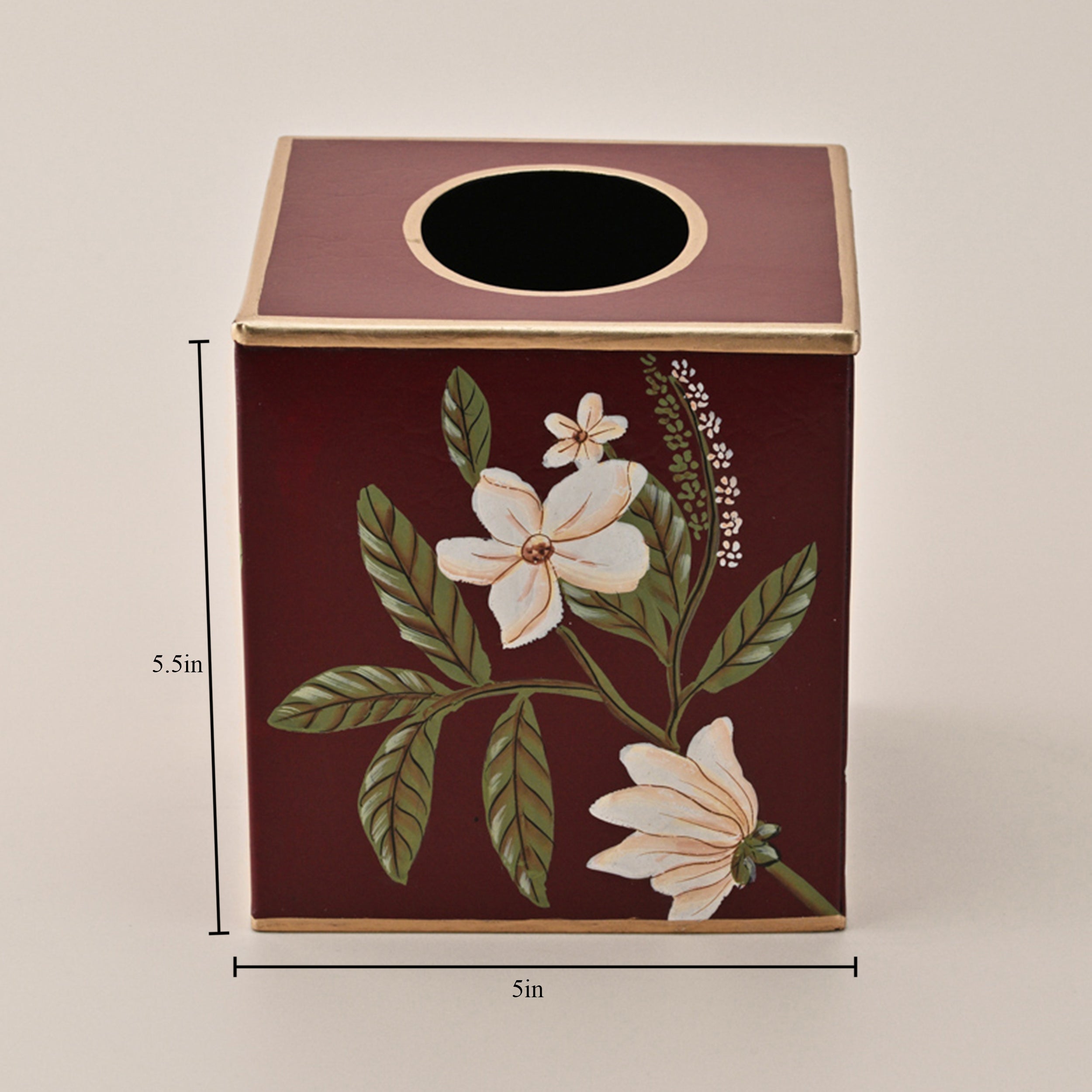 Crimson Bloom Hand-Painted Tissue Box Holder by Kasa Holzer