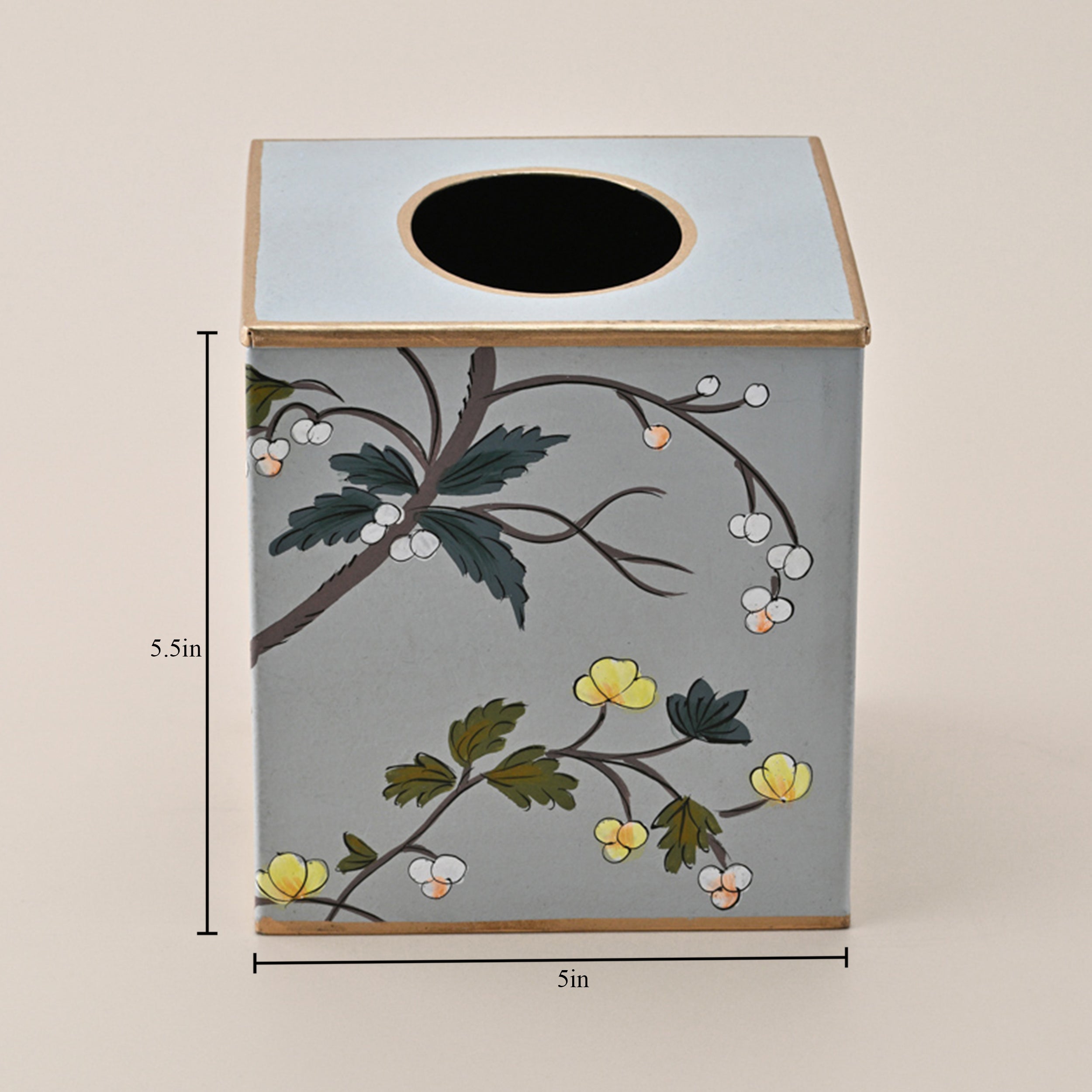 Winter Bloom Hand-Painted Tissue Box Holder by Kasa Holzer