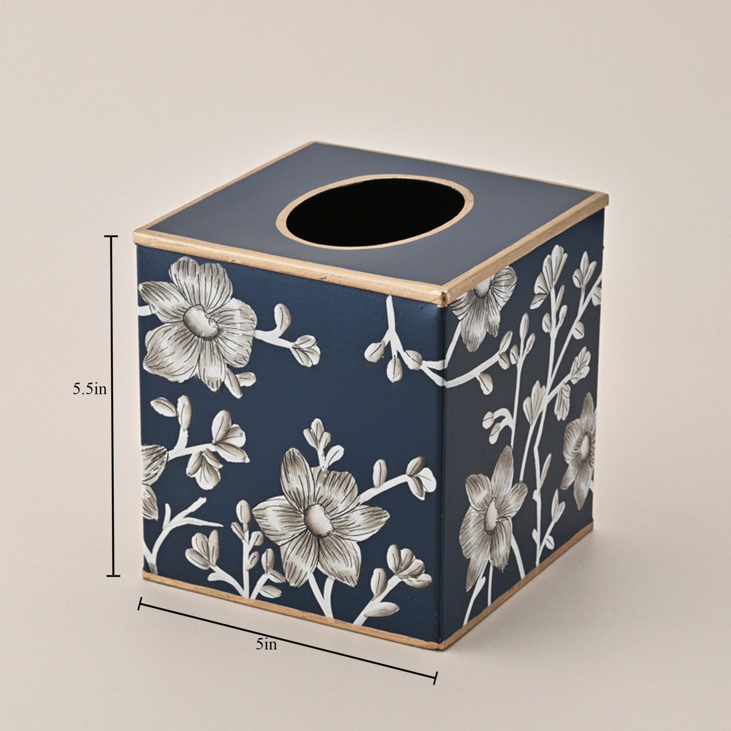 Midnight Blossom Hand-Painted Tissue Box Holder by Kasa Holzer