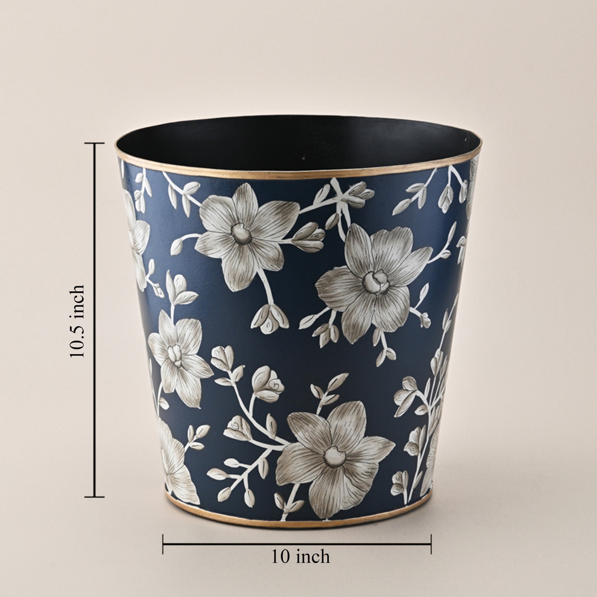 Midnight Bloom Handpainted Waste Bin by Kasa Holzer