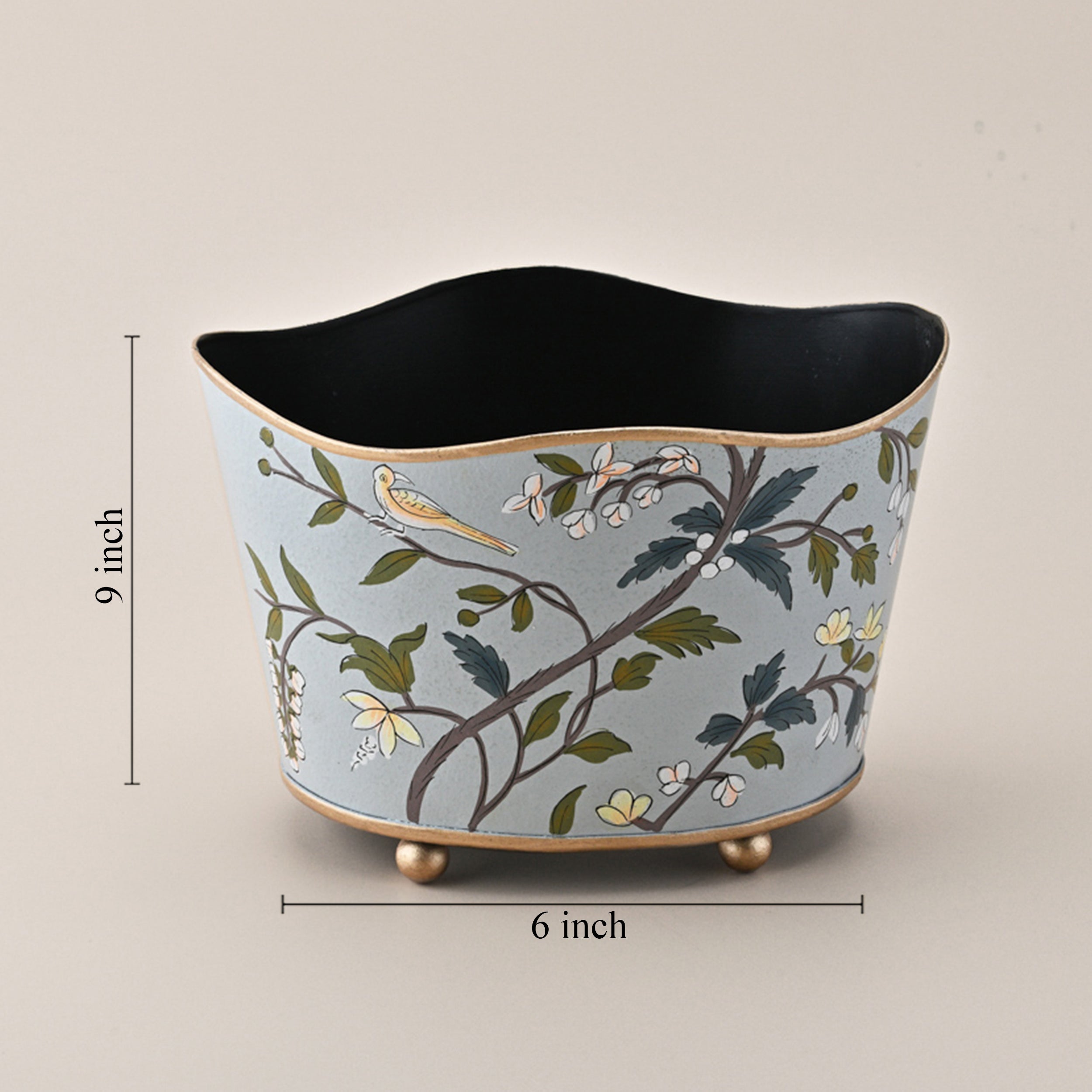 Hand-Painted Blue Bird Floral Oval Planter by Kasa Holzer