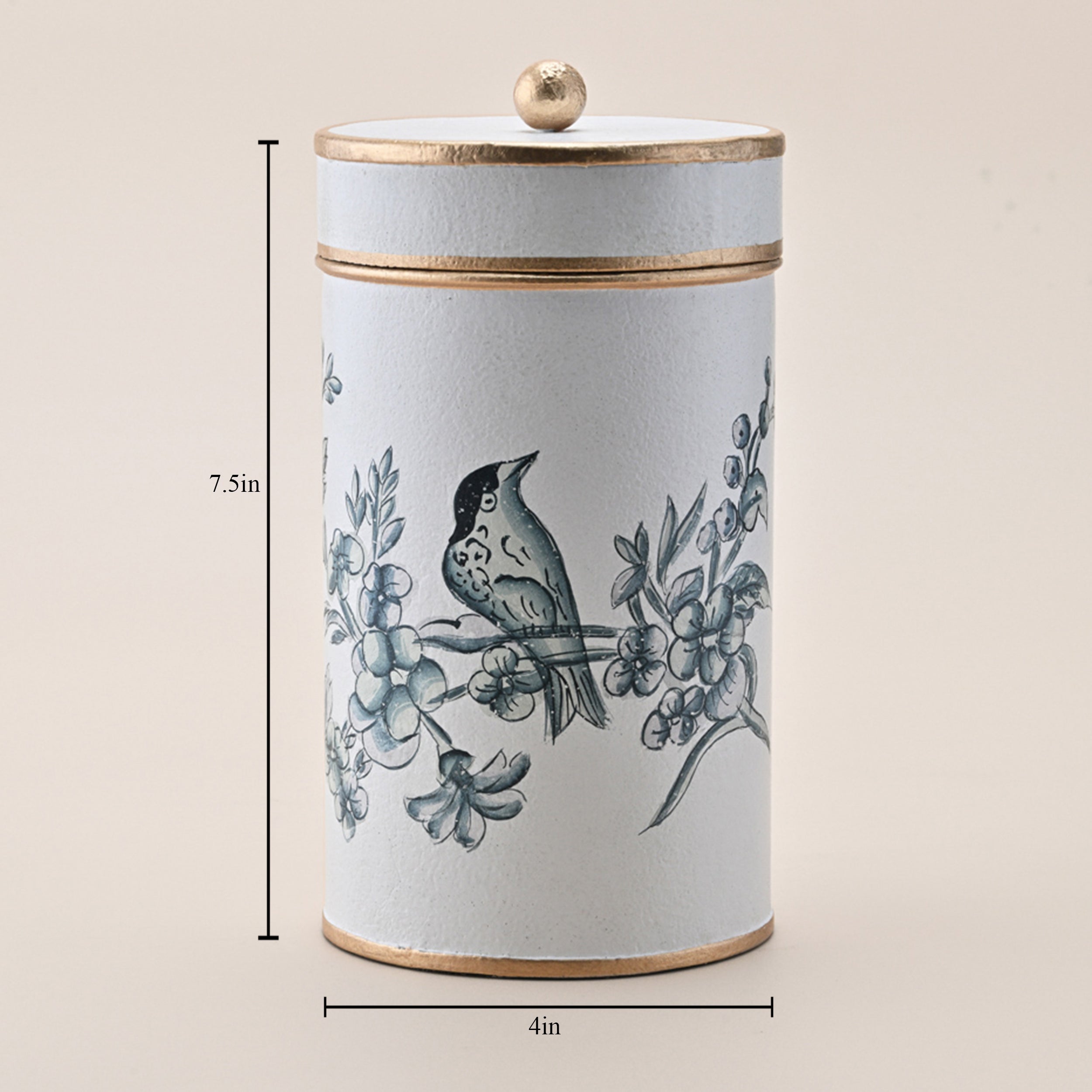 Birdsong Handpainted Storage Cotton Box by Kasa Holzer