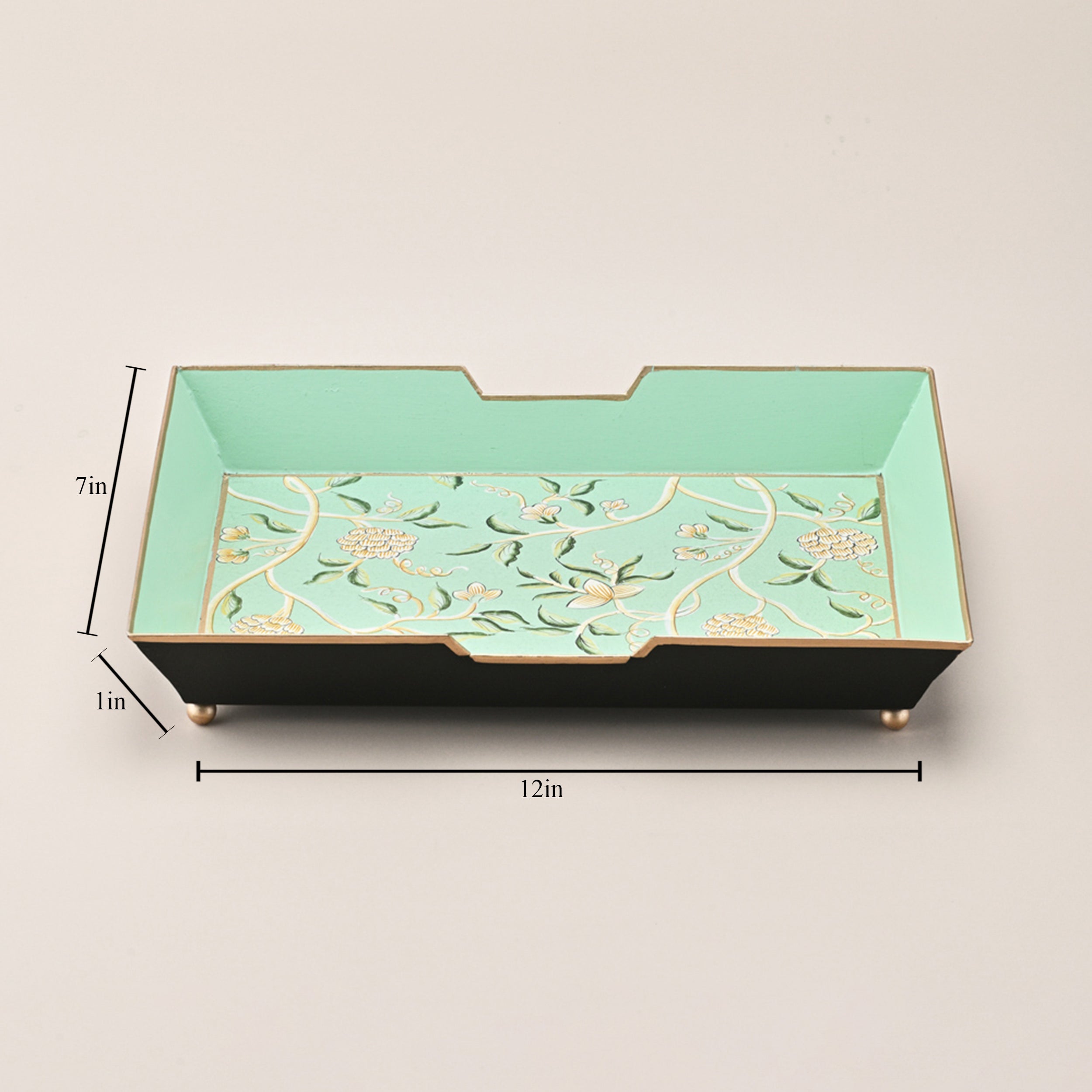 Mint Green Floral Decorative Tray with Feet by Kasa Holzer